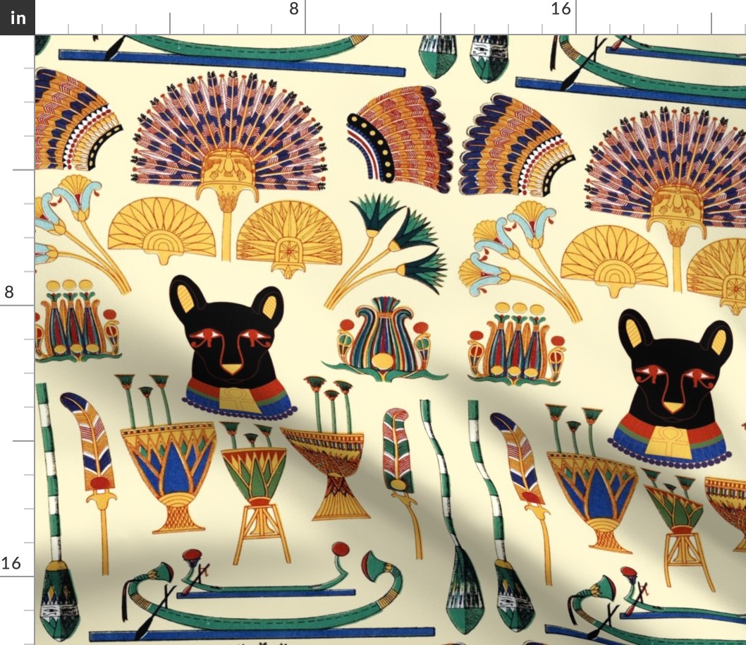 black cats goddesses Bastet Ancient Egypt Egyptian Fans Lotuses Palm trees boats papyrus plants flowers vases crowns Pharaohs kings queen ankh crosses royalty bast eyes rudders oars