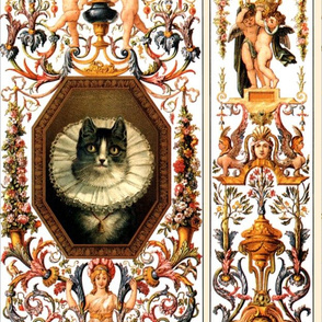 cats frill collars flowers roses cherubs angels trumpets bows ribbons festoons swags floral flowers birds dogs pekingese leaves leaf acanthus butterfly butterflies vases sphinxes Victorian baroque rococo mythical roman wreath garland