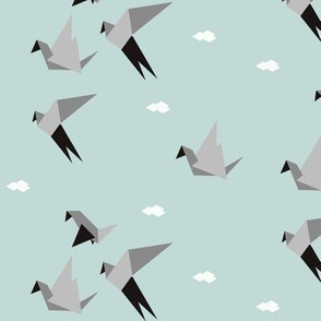 Origami birds - geometric, seafoam mint, grey, monochrome, modern || by sunny afternoon