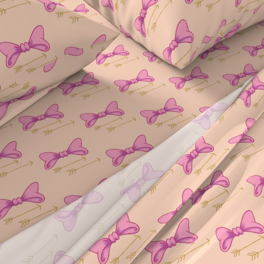 Bows and arrows, baby girl, pretty in pink bows, nursery decor, girl crib sheets