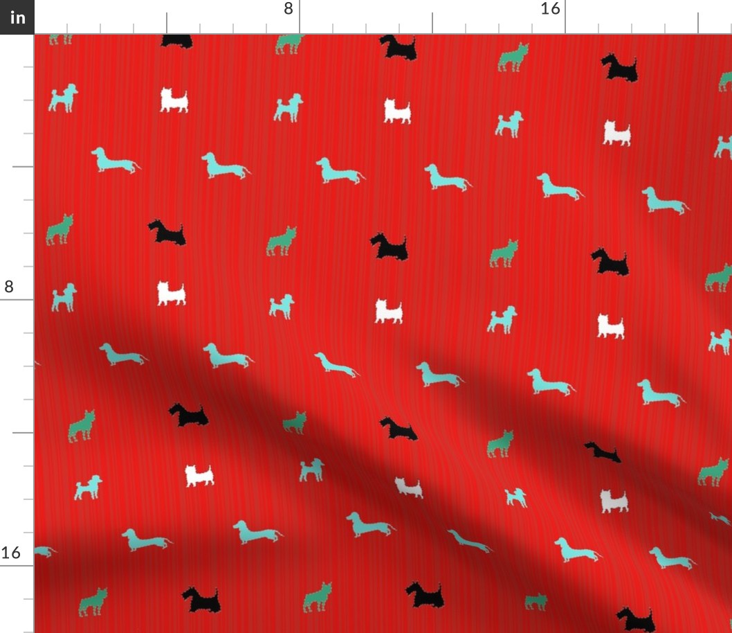 small dogs on red