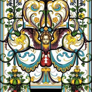 stained glass Gothic Victorian Baroque rococo cherubs angels flowers floral  wings fruits canopy curtains leaf leaves churches thrones state baldachin baldaquin scrolls filigree butterfly butterflies moths lolita elegant egl