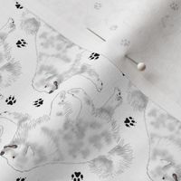 Tiny Trotting Great Pyrenees and paw prints - white