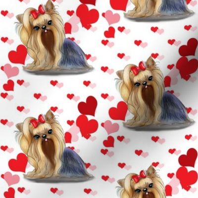 Yorkie Pink Red hearts 