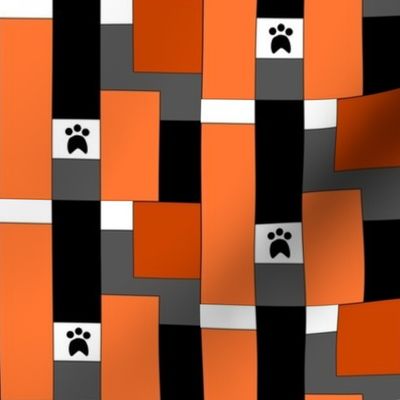 Paw Print Geometric Orange Black Gray