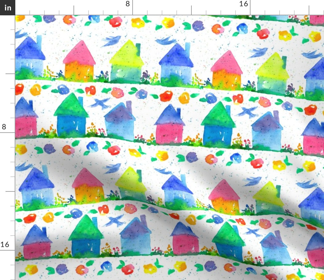 Cottage Houses Fabric | Spoonflower