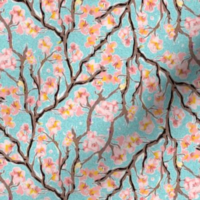 Cherry Blossoms on Turquoise