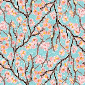 Cherry Blossoms on Turquoise