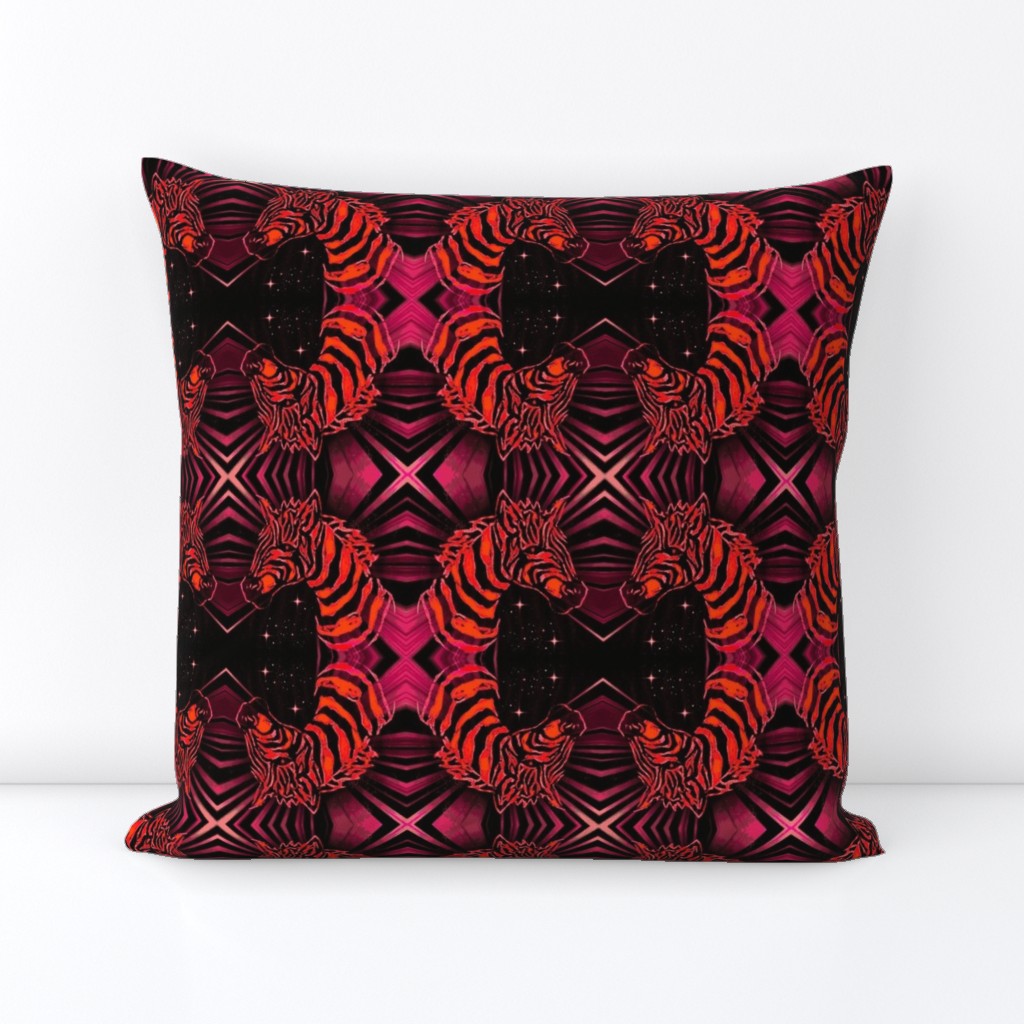 African Zebra Block print: Orange on pinks and black