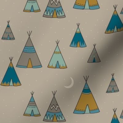 TeePee Village - teal/tan/gold