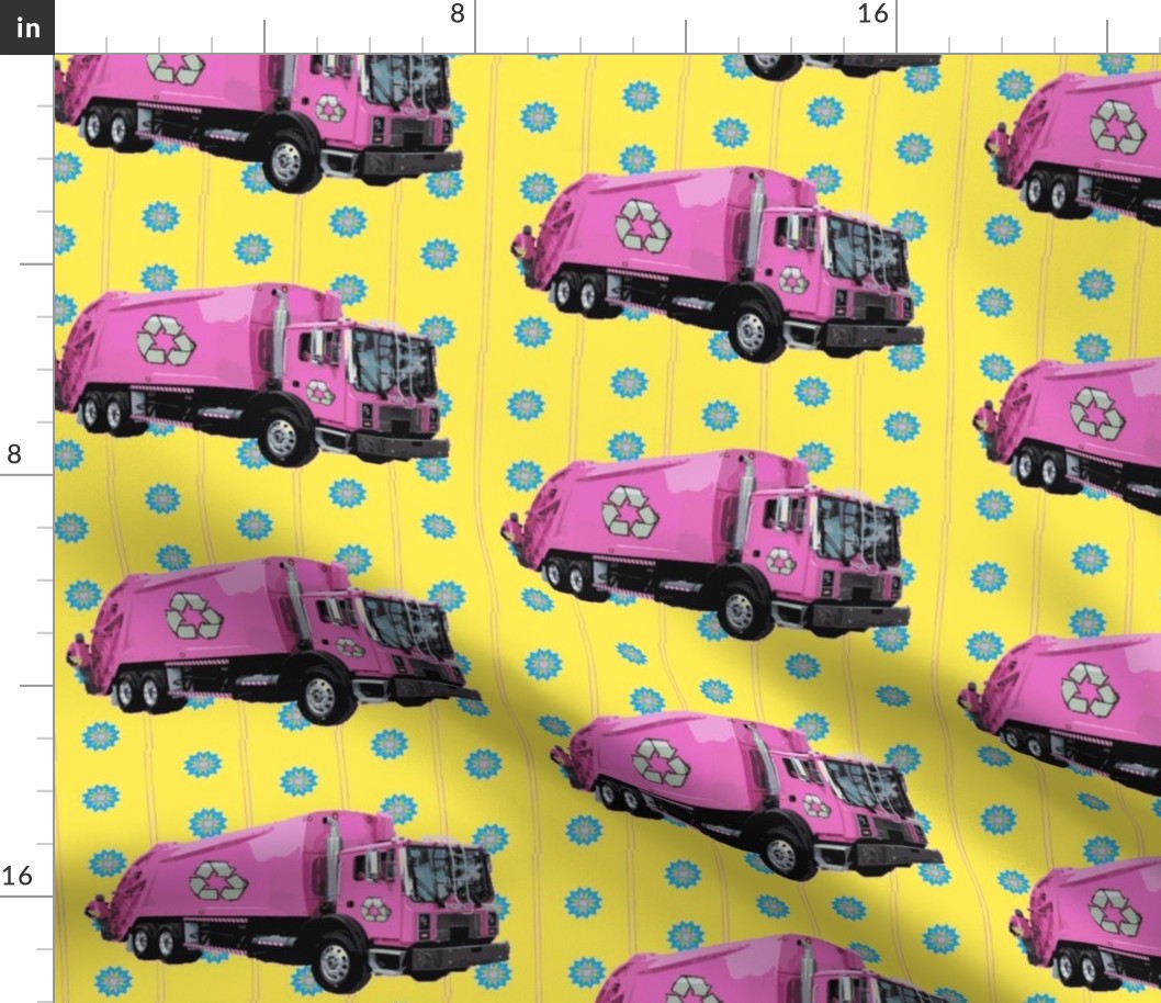 Pink Trash Garbage Trucks Yellow Stripe