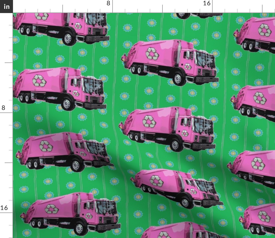 Pink Trash Garbage Trucks Green Stripe