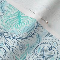 Ice Blue and Mint Doodle Tiled Pattern