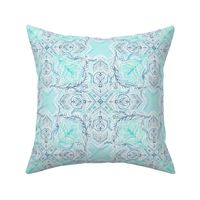 Ice Blue and Mint Doodle Tiled Pattern