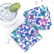 Watercolor Fruit Patterned Butterflies - aqua and sapphire