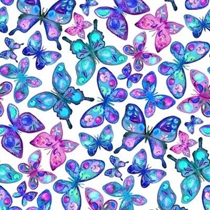 Watercolor Fruit Patterned Butterflies - aqua and sapphire