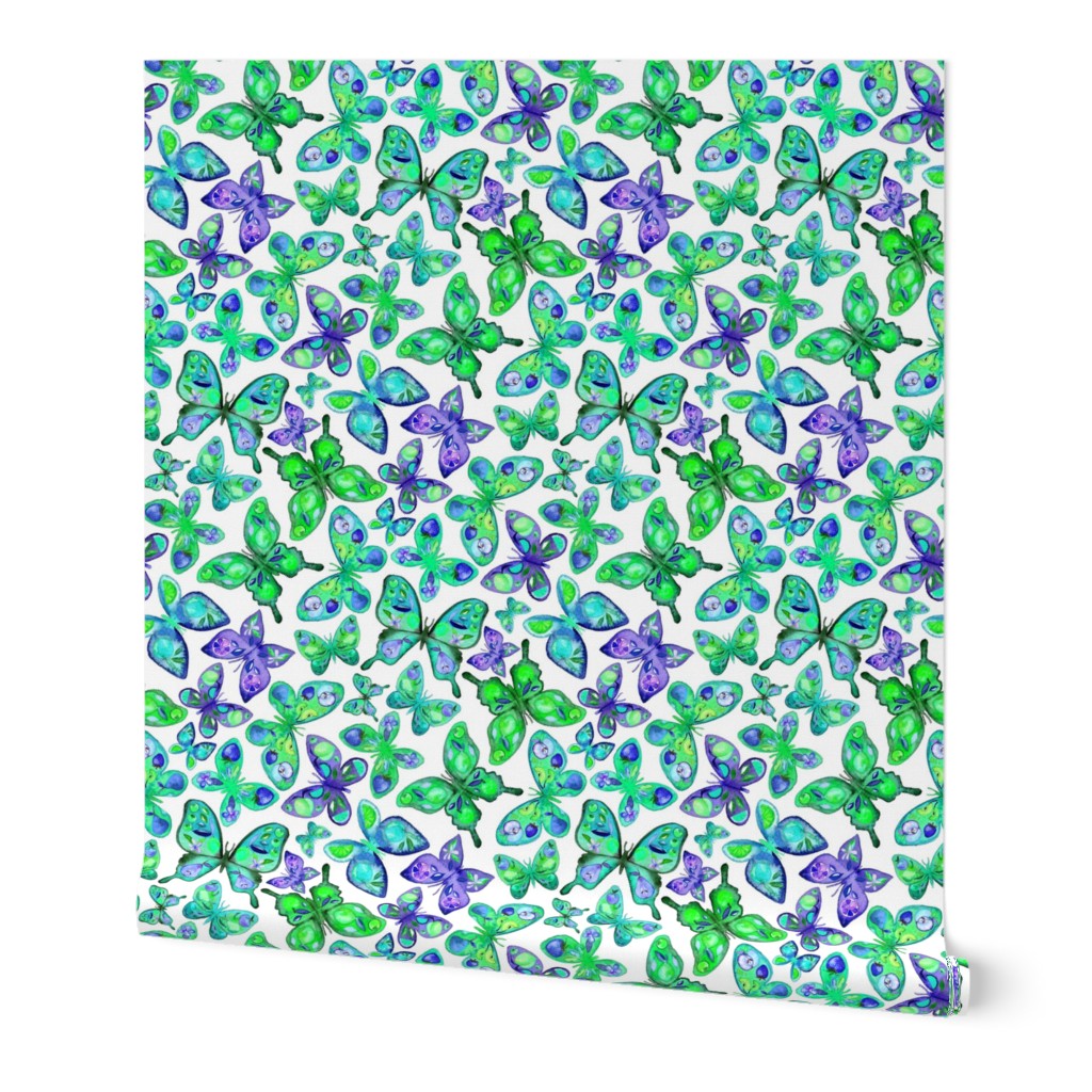 Watercolor Fruit Patterned Butterflies - purple and green