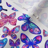 Watercolor Fruit Patterned Butterflies - royal blue, purple and pink