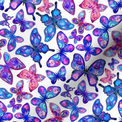 Watercolor Fruit Patterned Butterflies - royal blue, purple and pink