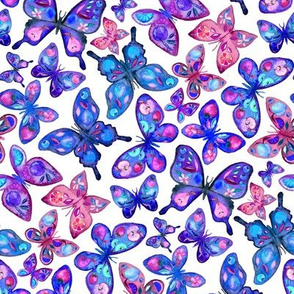 Watercolor Fruit Patterned Butterflies - royal blue, purple and pink