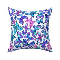 Watercolor Fruit Patterned Butterflies - aqua and sapphire - large