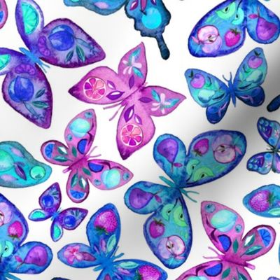 Watercolor Fruit Patterned Butterflies - aqua and sapphire - large
