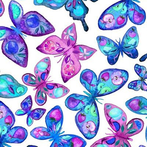 Watercolor Fruit Patterned Butterflies - aqua and sapphire - large