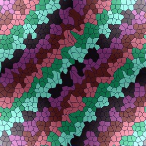 AW 4 -Sparkling  Stained Glass Diagonal to the Left with Amorphous Shapes, Mauve, Purple, Maroon, Green, Mint Green, Coral, large scale