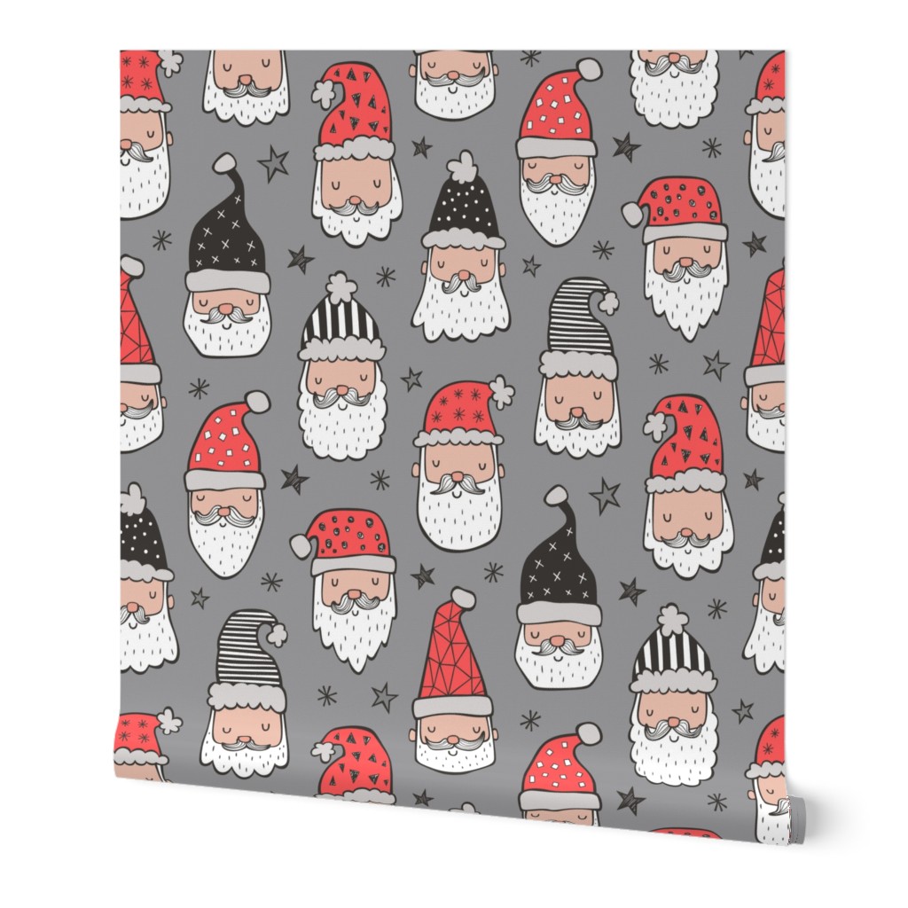 Christmas Santa Claus with Stars on Grey