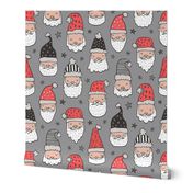 Christmas Santa Claus with Stars on Grey