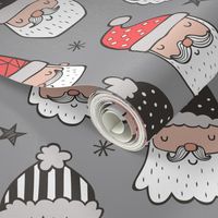 Christmas Santa Claus with Stars on Grey