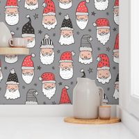 Christmas Santa Claus with Stars on Grey