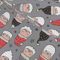 Christmas Santa Claus with Stars on Grey