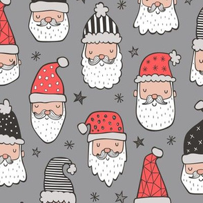 Christmas Santa Claus with Stars on Grey