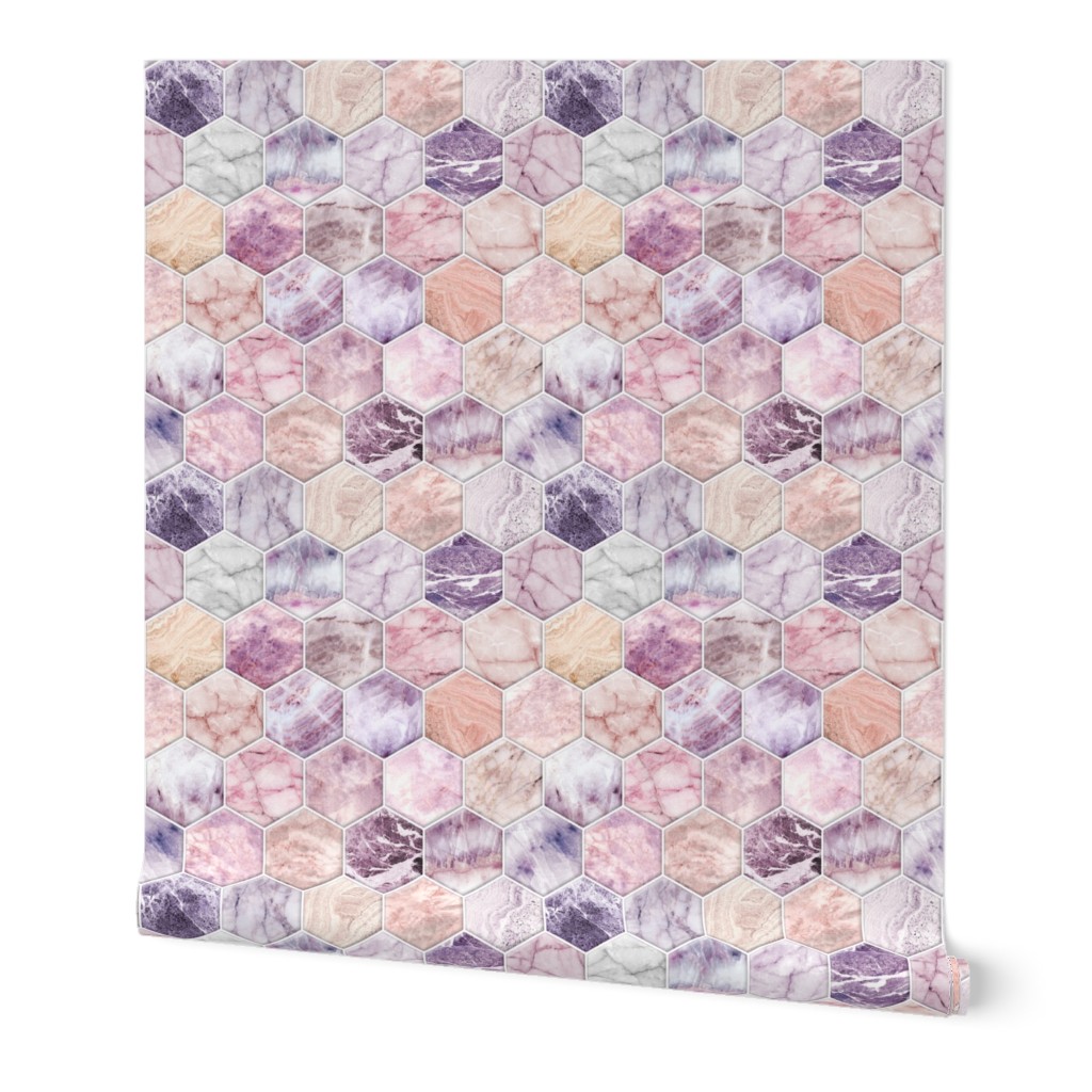 Rose Quartz and Amethyst Stone and Marble Hexagon Tiles