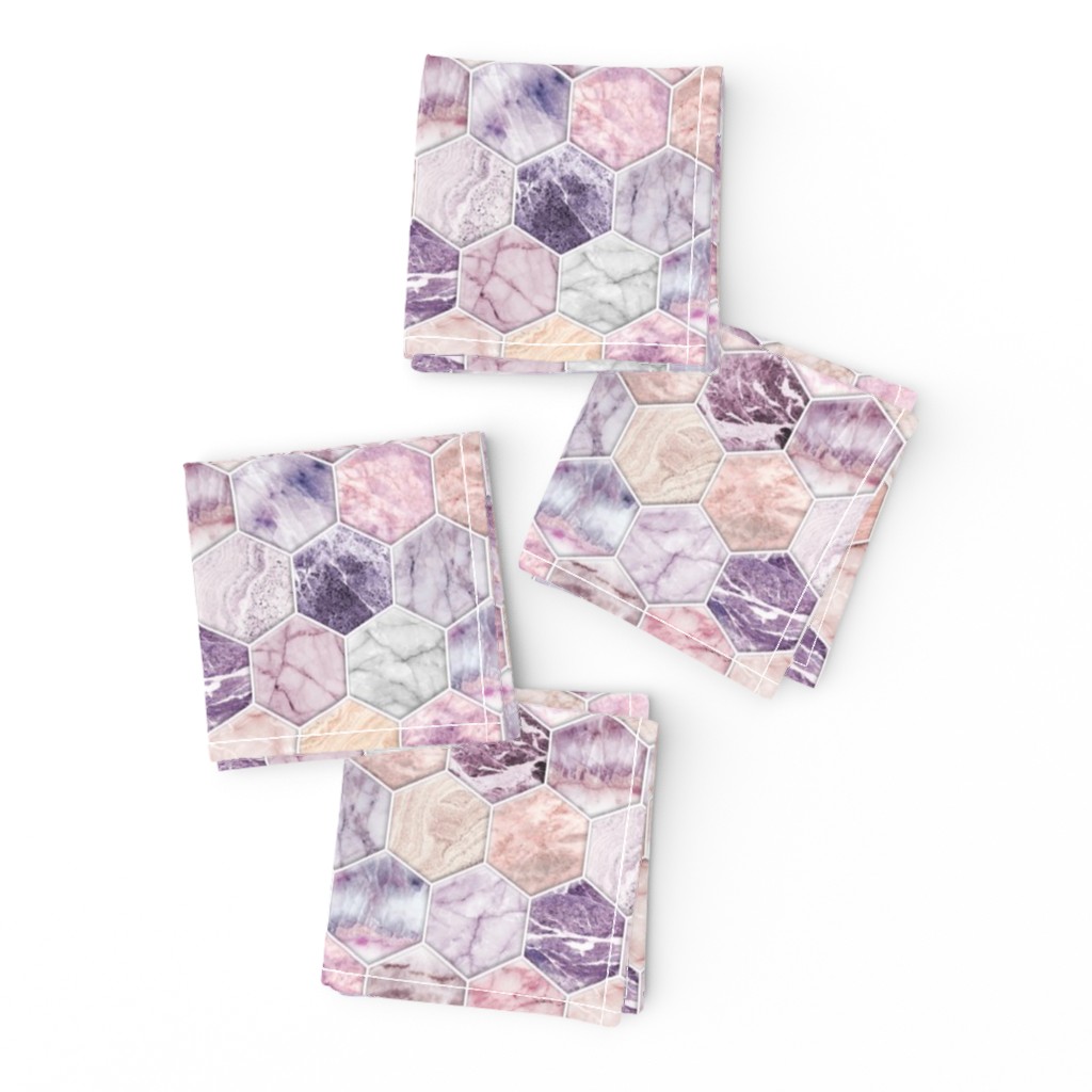 Rose Quartz and Amethyst Stone and Marble Hexagon Tiles