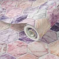 Rose Quartz and Amethyst Stone and Marble Hexagon Tiles