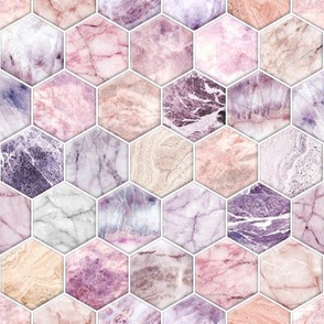 Rose Quartz and Amethyst Stone and Marble Hexagon Tiles