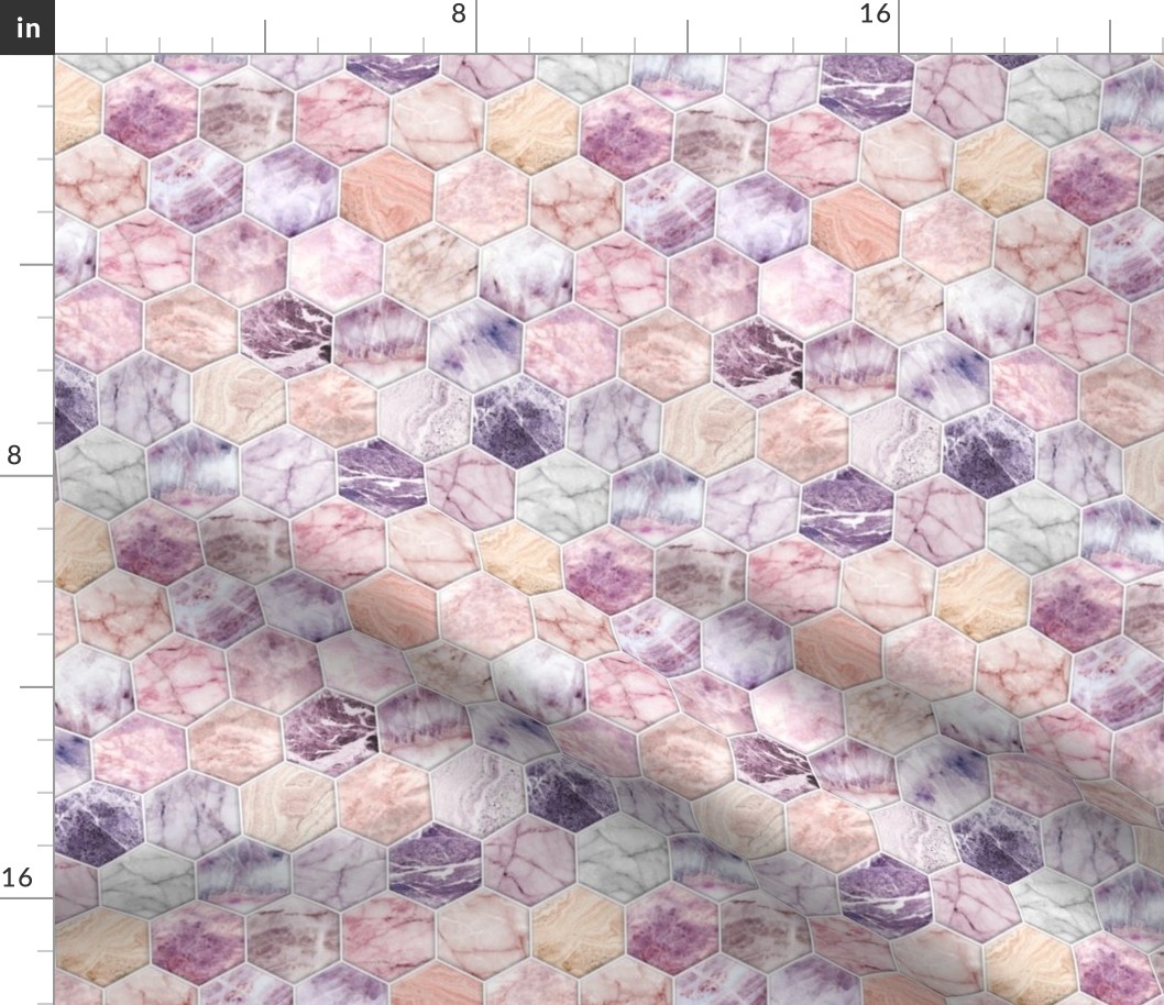 Rose Quartz and Amethyst Stone and Marble Hexagon Tiles