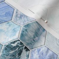 Ice Blue and Jade Stone and Marble Hexagon Tiles