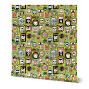 halloween portraits // acid green cat owl spider kids skulls witch cute halloween spooky fabrics