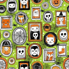 halloween portraits // acid green cat owl spider kids skulls witch cute halloween spooky fabrics