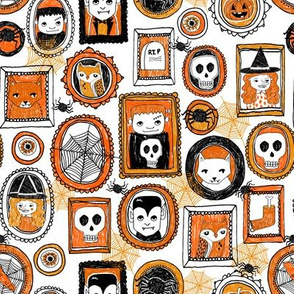 halloween // orange and black spider witch skull owl vampire creepy halloween fabric