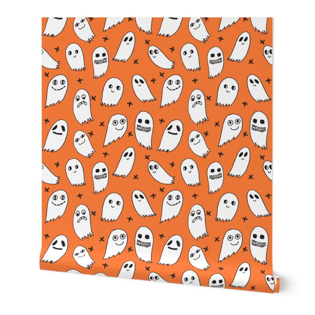 ghosts // orange ghosts halloween ghost spirit casper october kids cute halloween fabric