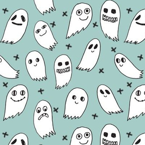 ghosts // mint ghost ghosties spooky scary october halloween mint fabric