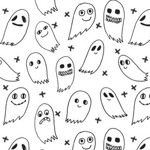ghosts // black and white scary halloween cute scary spooky kids fabric for halloween october ghosts