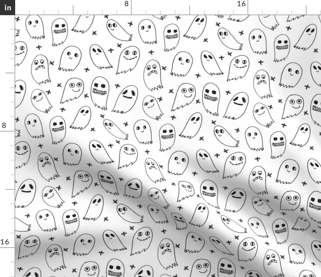 ghosts // black and white scary halloween cute scary spooky kids fabric for halloween october ghosts