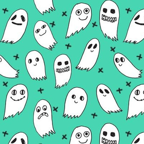 ghost // ghosts green kids baby fabric for halloween october spooky scary halloween fabric design
