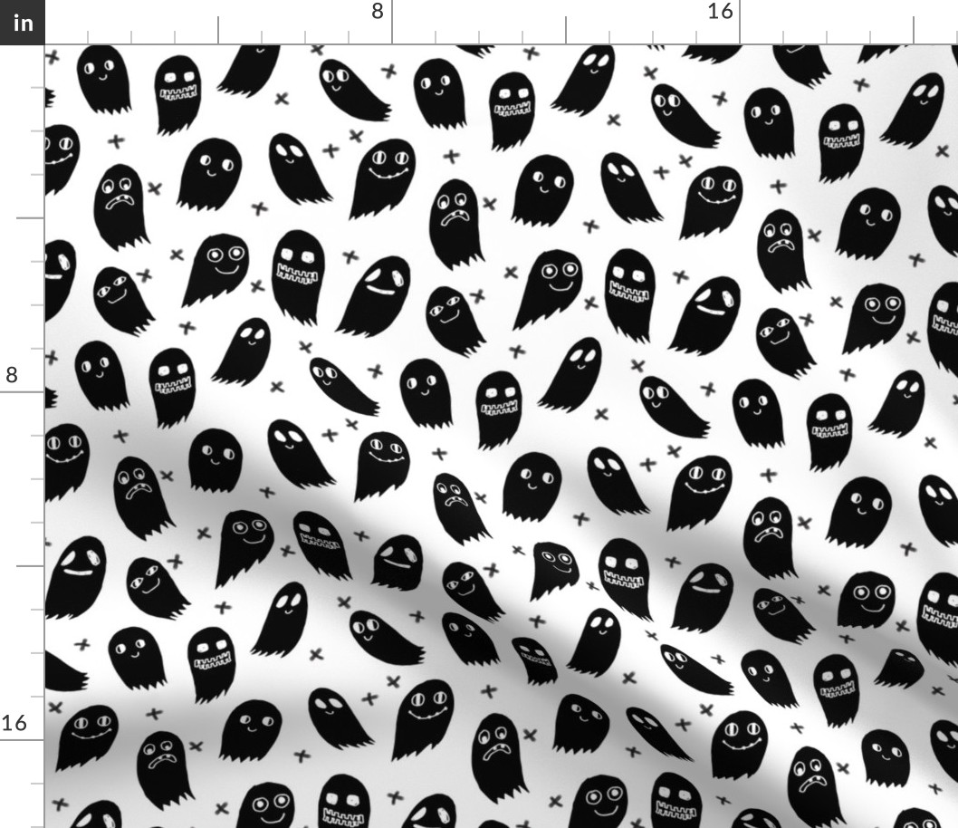 ghost // ghosts black and white scary spooky halloween fabric for october kids halloween fabrics