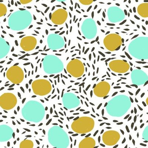 abstract painted dots pebbles girls sweet aqua mint mustard dots painted